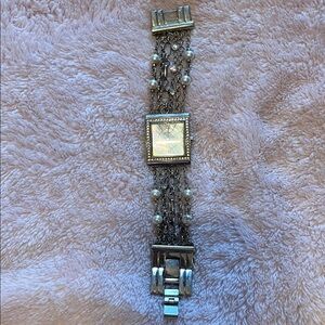 Silver Multi-Strand Bracelet Watch with Pearls